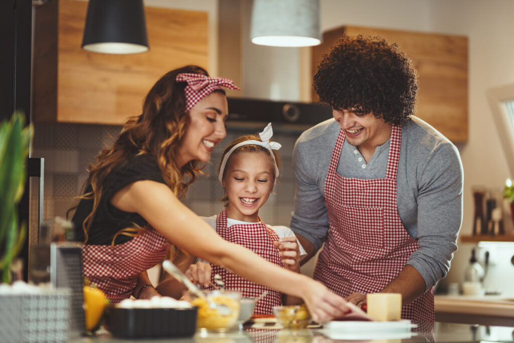 Family cooking together.